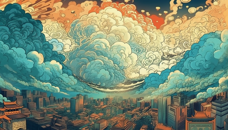 国潮风城市建筑祥云手绘背景图,插画/手绘图,插画/手绘图库,插画/手绘图下载,插画/手绘
